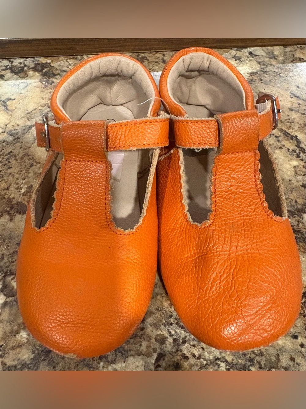 Baby T-Strap Leather Shoes in Orange